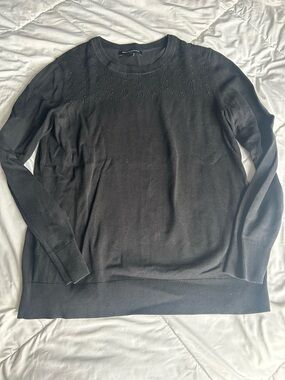 Banana Republic Women’s Black Crewneck Sweater with Subtle Chest Texture
